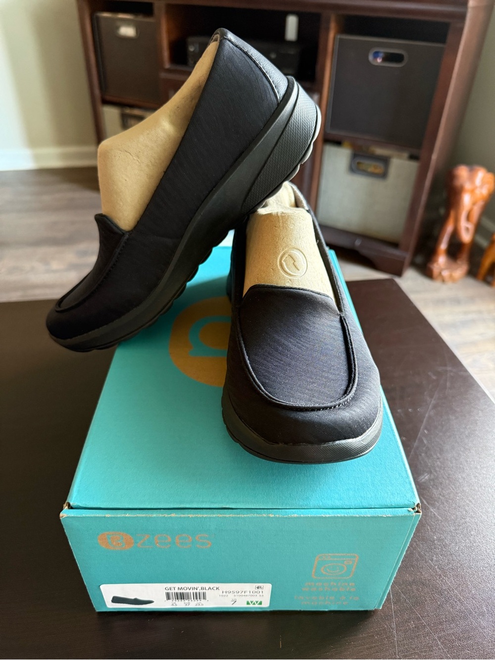 Bzees Women’s Slip-On Comfort Shoe - Black on Black pattern